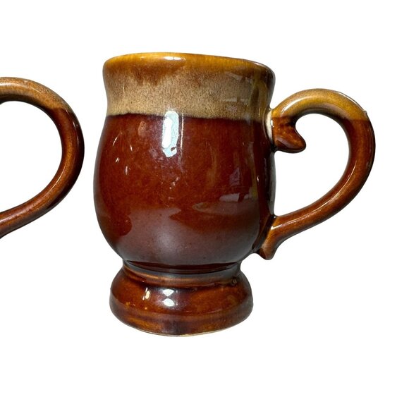 Set of 3 Vintage Brown Drip Glaze Pottery Coffee Mugs - Picture 1 of 11